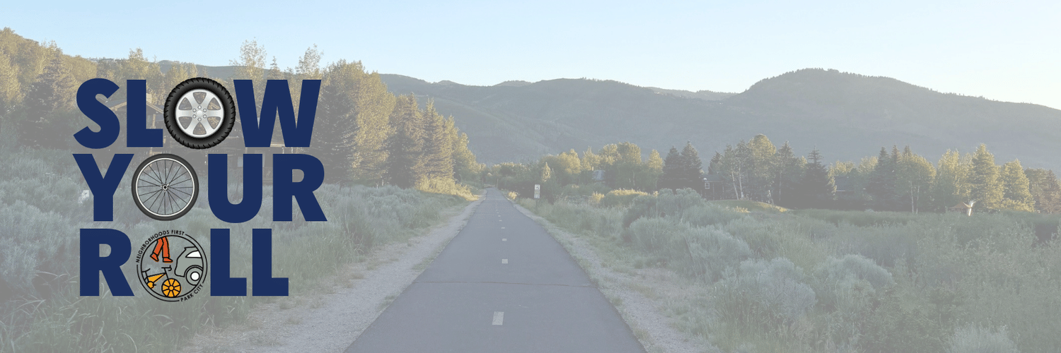 Rail Trail in Park City with Slow Your Roll Logo