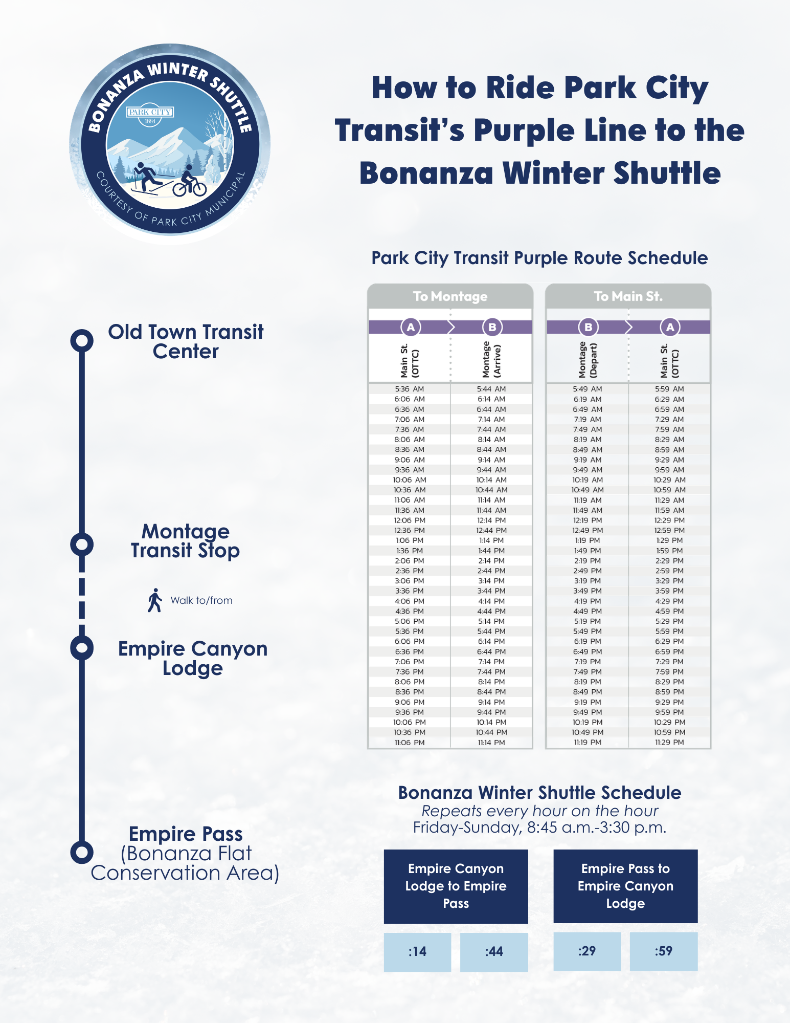 Bonanza Winter Shuttle - Purple Timetable 2025 8.5x11 - updated 3.19